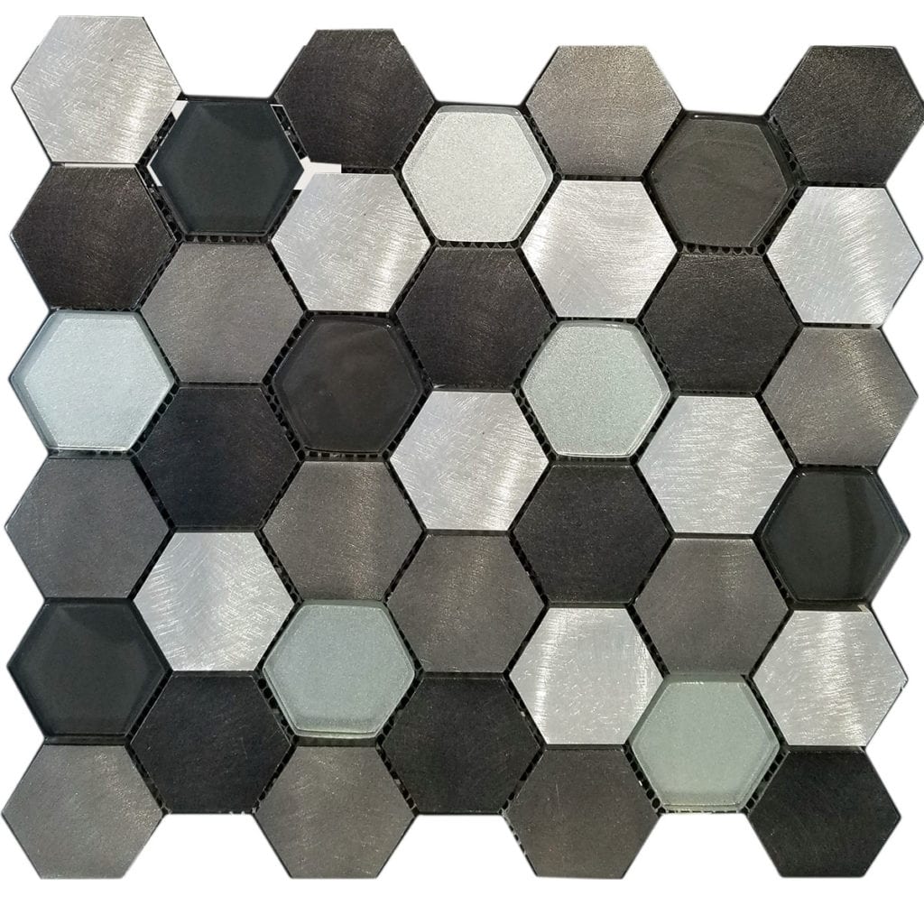 ALUMHONEY STEEL/CHROME/GLASS 12″X12″ Agate Tile & Stone