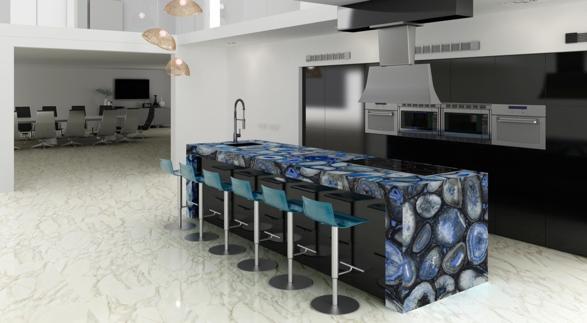 agata-cocina-moderna-con-isla-con-piedras-de-agata-azules MARBLE AGATE POLISHED 36"X36" - Image 3