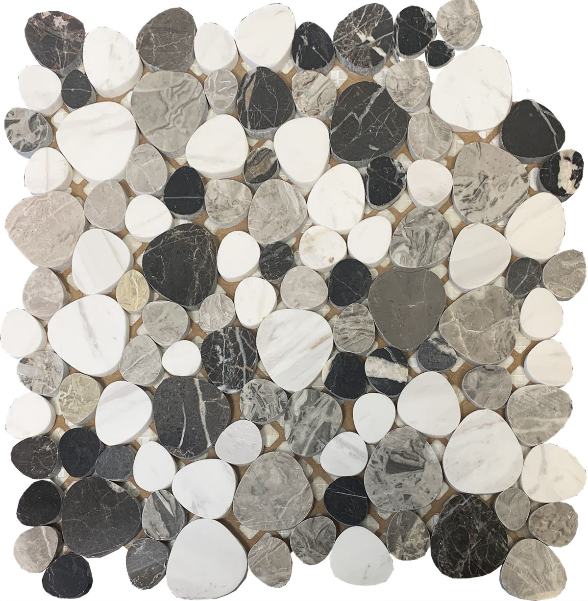 M50337_MOSAIC DECAGON WHITE/WOODGREY/BLACK MARBLE 12"X12" - Image 1