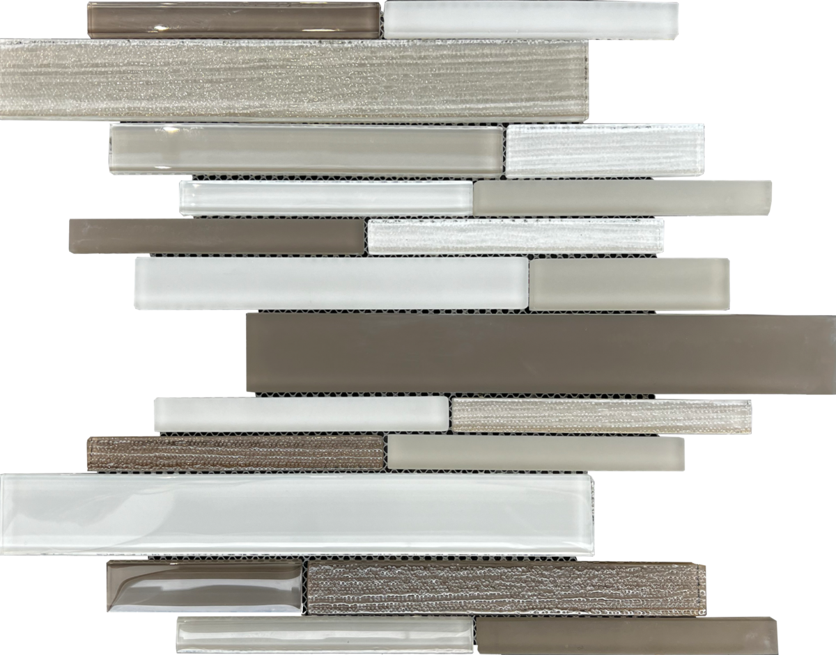 GLASS MOSAIC TAUPE/WHITE/GREY 12"X12" - Image 1