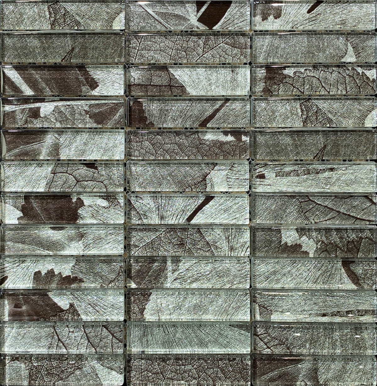 M50036_MOSAIC FLORAL CHOCO/AQUA/COCOA/FOIL LEAF 12"X12" - Image 1