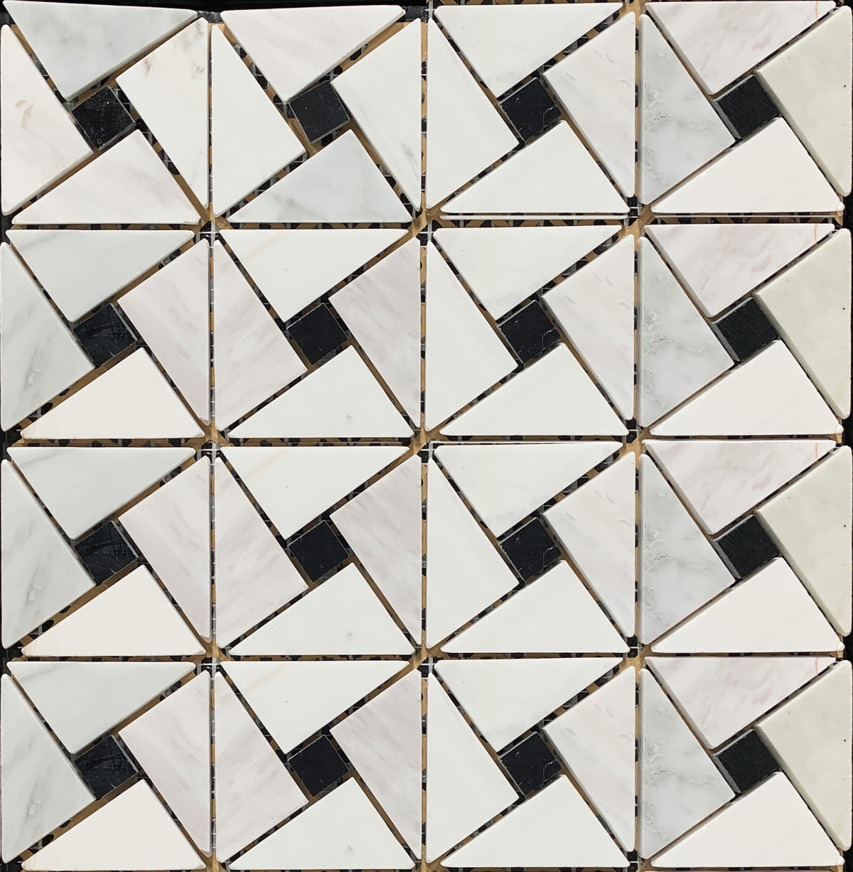 M50439_MOSAIC ART CLASSIC POLISHED MARBLE WHITE/BLACK 12"X12" - Image 1
