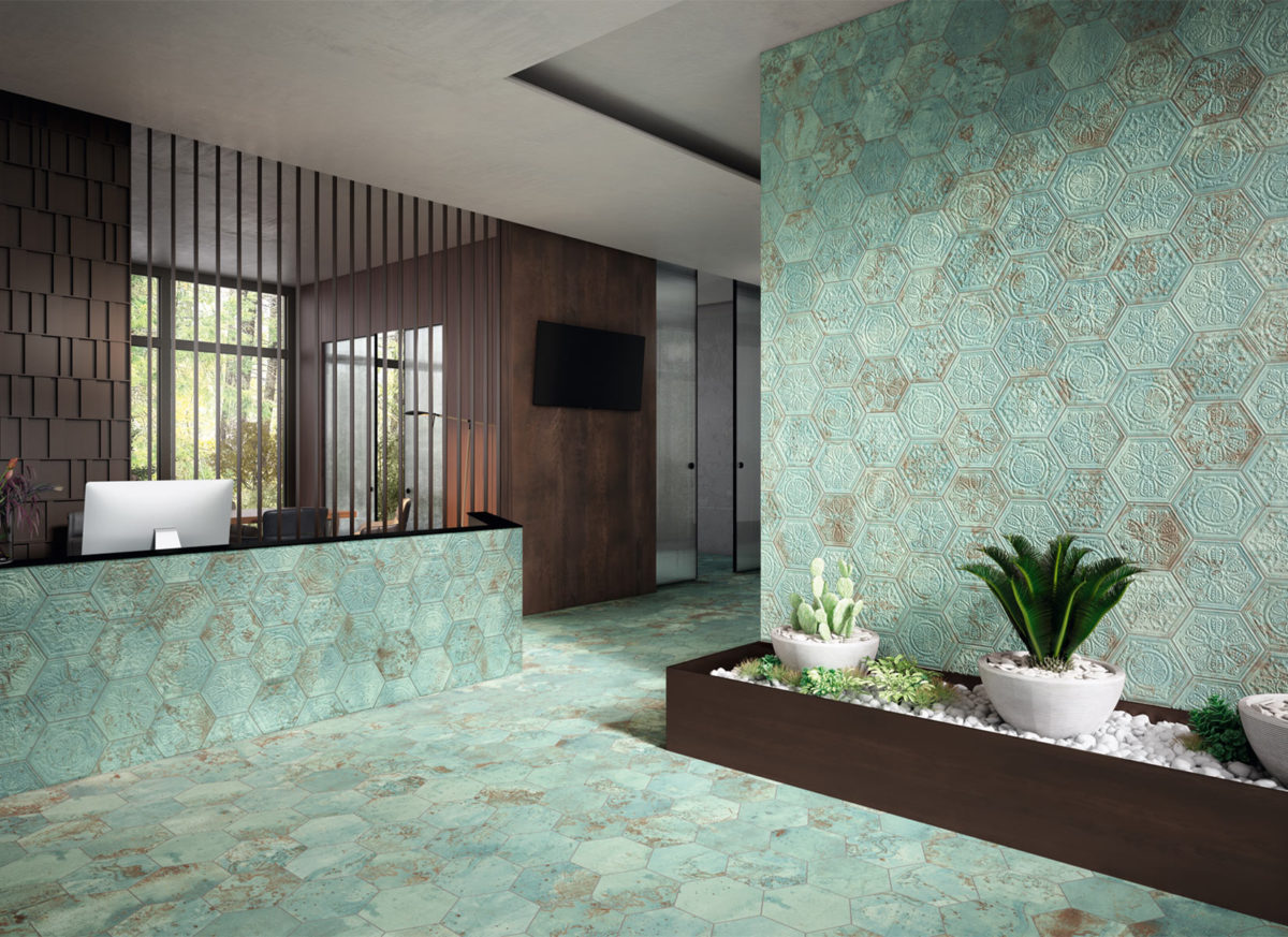 ZINC GREEN MIX DECOR HEXAGON 10"X12" - Image 1