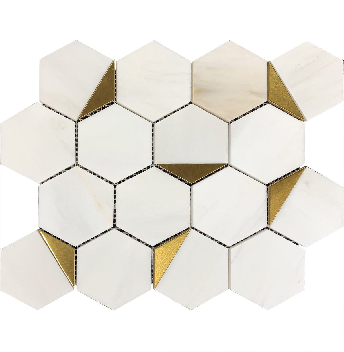 M50720-HEX-ALPINA CARRARA MARBLE WHITE PANAMERA GOLD WHITE/GOLD 12"X12" - Image 2